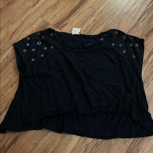 Stylish Black Women's Top with Eyelet Detail